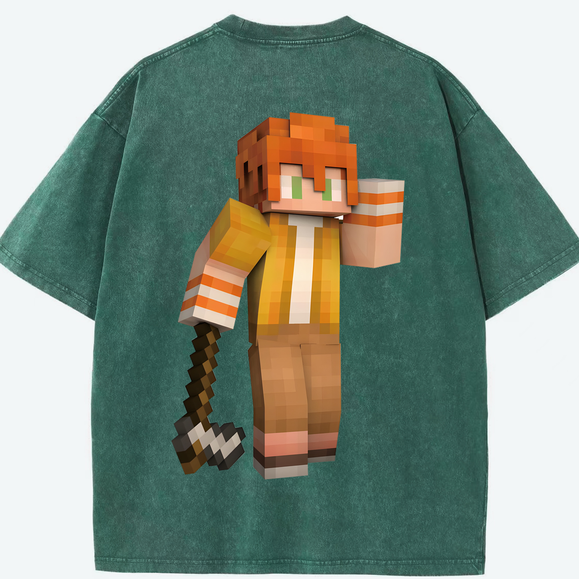 （画像用） マインクラフト ブロックの世界 Minecraft MC Block world 綿100% ヴィンテージ風 半袖Tシャツ（背面プリント）